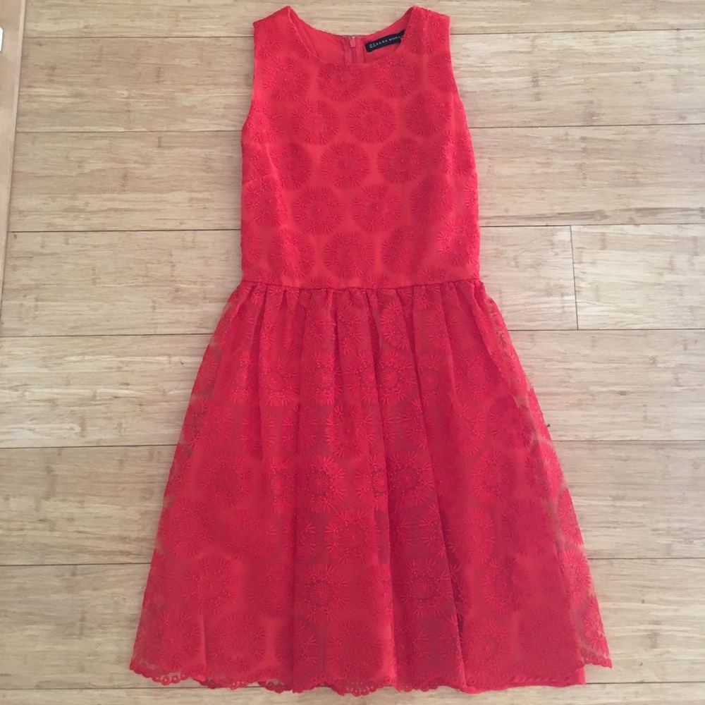 Zara Red Lace Floral Dress