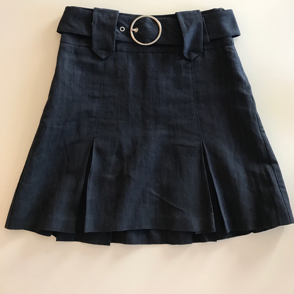 Benetton Pleated Navy Blue Belted Skirt