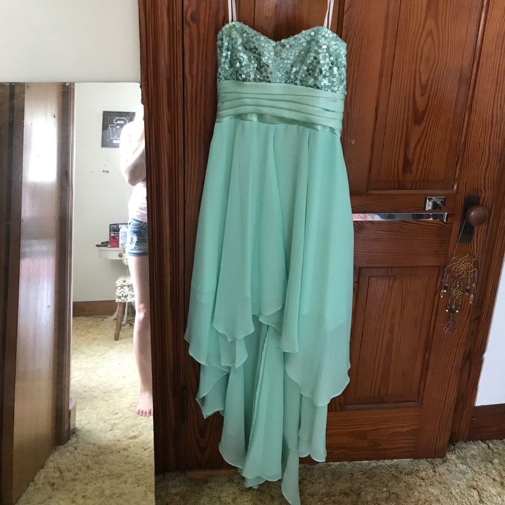 Teal high low dress
