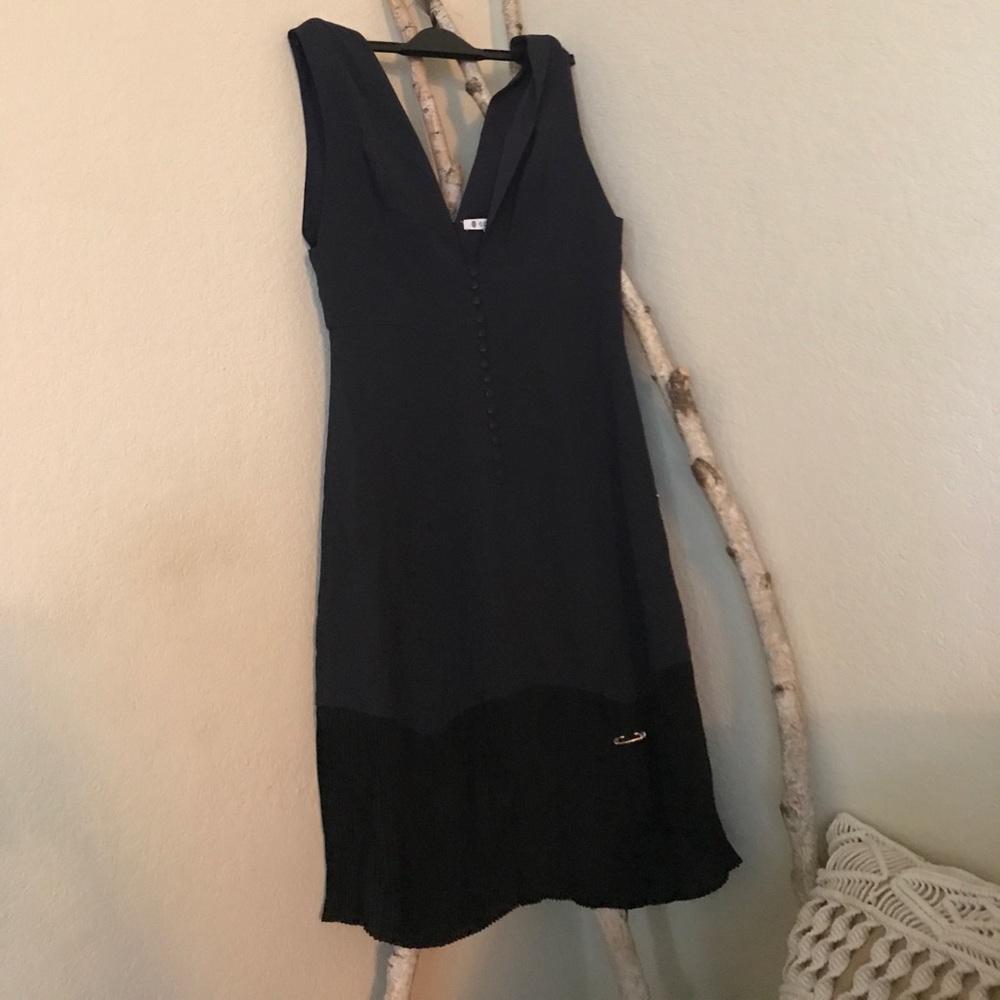 Cosette V Neck 15 buttons fully linked Silk navy blue dress