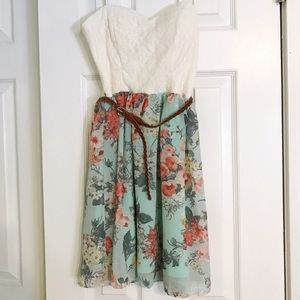 Strapless Lace Floral Dress