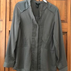 H&M grey button-down blouse with tuxedo detail