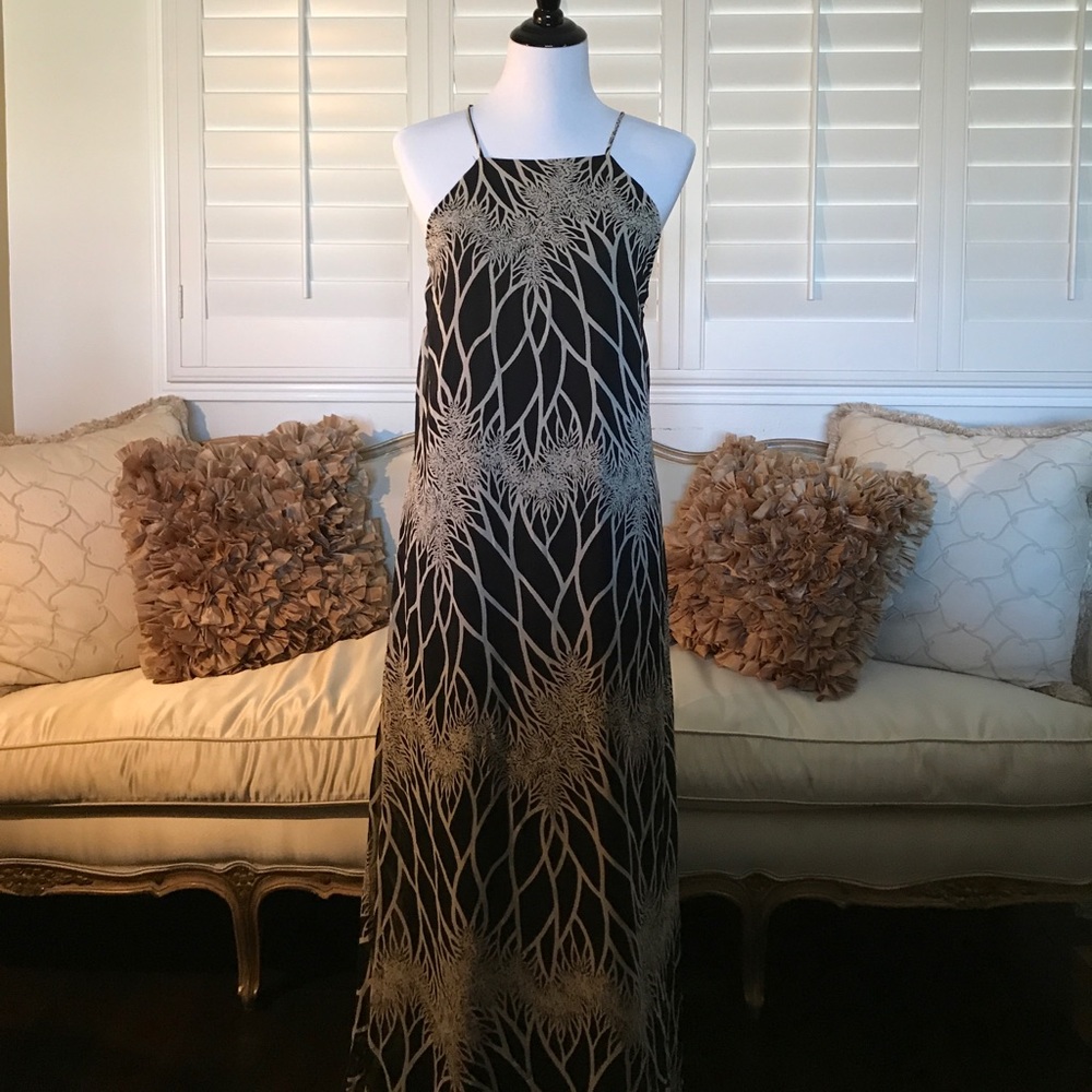Tris Design Maxi Black and taupe dress