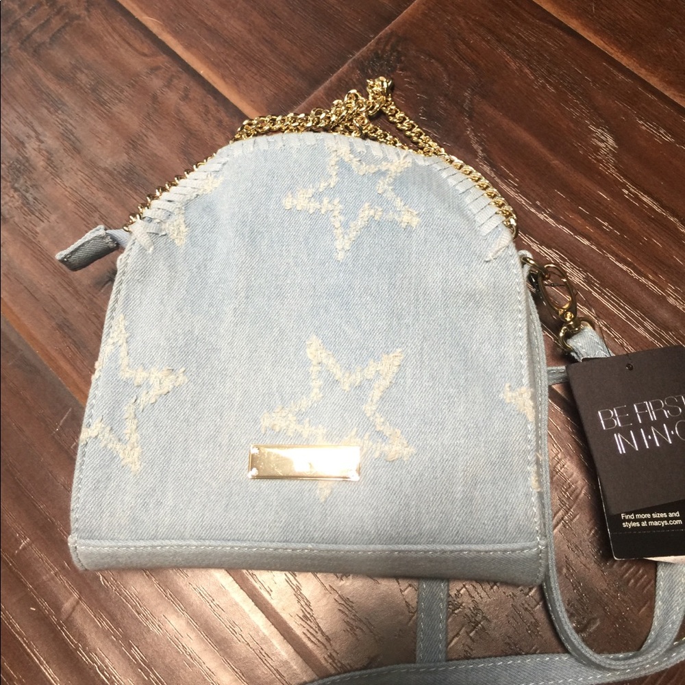 INC Denim Handbag with Chain Handles
