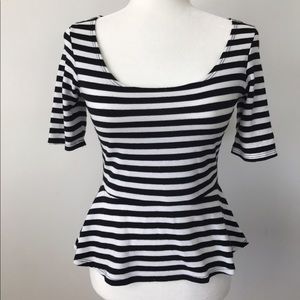 TeenBell Black and White Striped Peplum Top!
