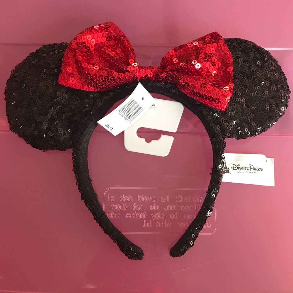 Minnie Mouse black and red sequin headband ears