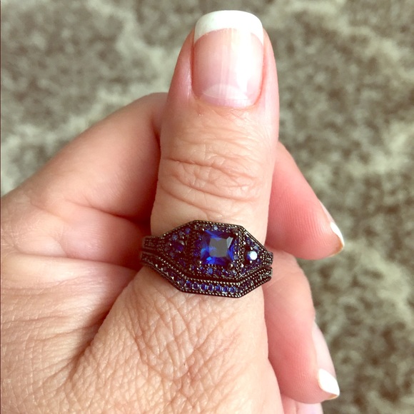 Jewelry - 14k Black Gold Filled 2 ct Blue CZ Ring