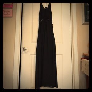 Jarlo long black dress w/crochet & button details