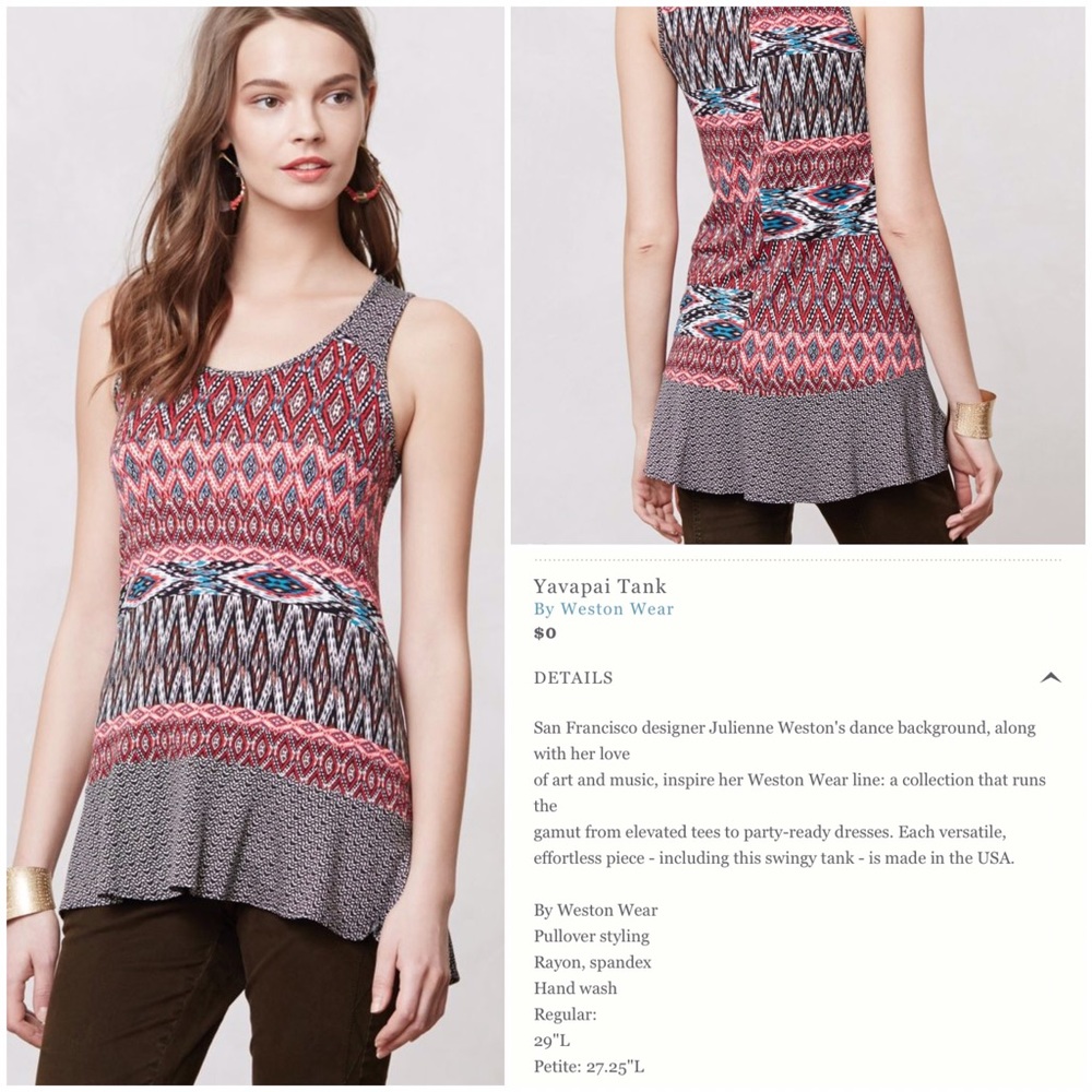 Anthropologie Weston Wear Yavapai Tank - Medium