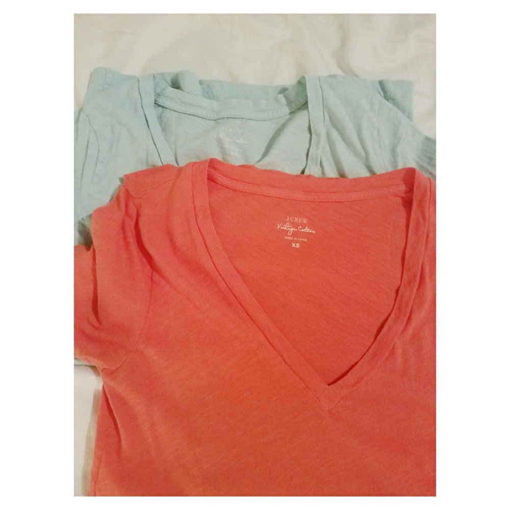 Two (2) XS J. Crew Vintage Cotton V-Neck Shirts