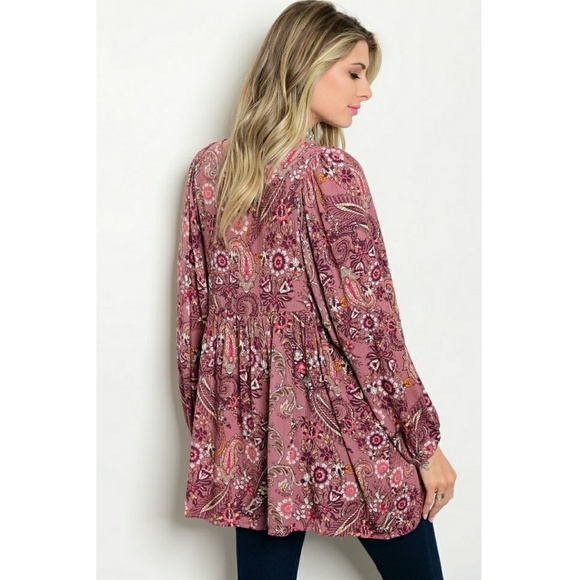 Mauve with Flower Print Tunic Top - Picture 2 of 2