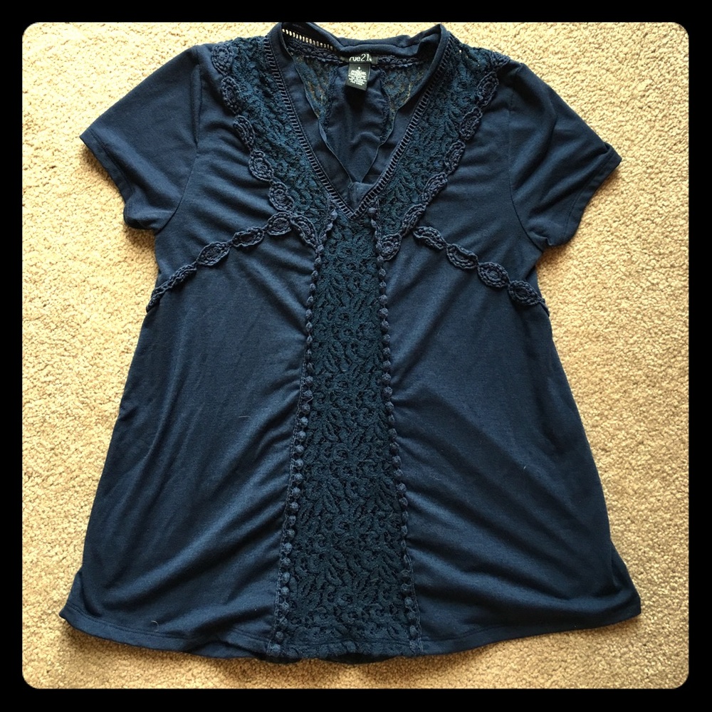 Navy Swirling Lace Tee