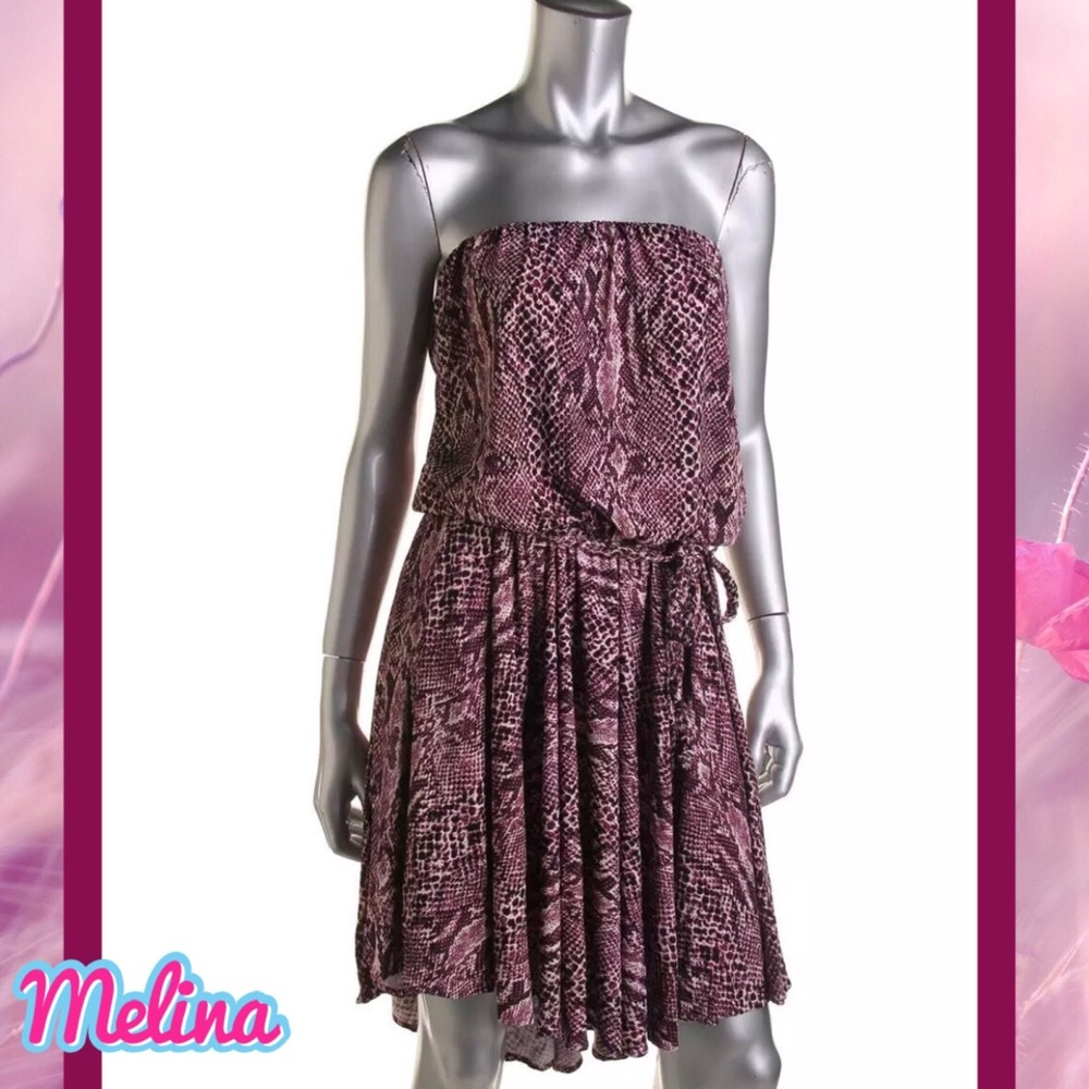 MELINA Cute Amethyst Python Print Strapless Dress