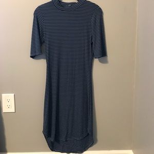 Tight striped dress.