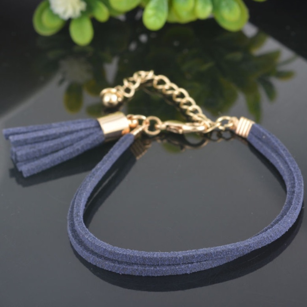 5 for $25 • Navy Suede Leather Tassel Bracelet