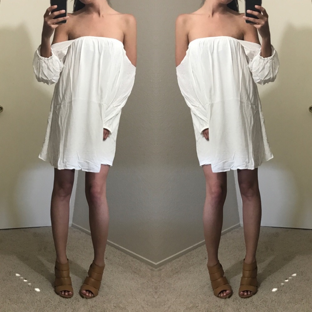 LAST1 SIZE L• White Off Shoulder Mini Dress - Picture 2 of 3