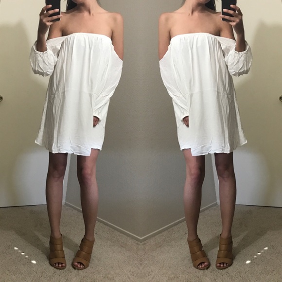 LAST1 SIZE L• White Off Shoulder Mini Dress - Picture 2 of 3