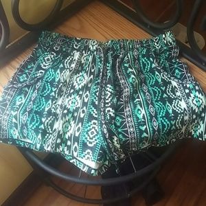 Aztec print teal and green shorts
