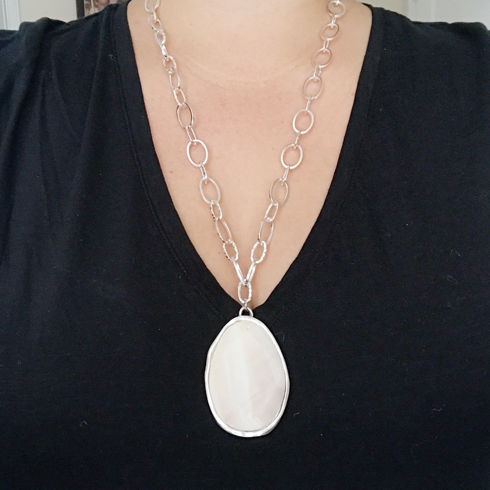 Opal Colored Stone Pendant Necklace