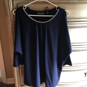 Navy blue cold shoulder shirt