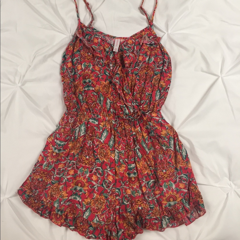 Pink orange floral romper