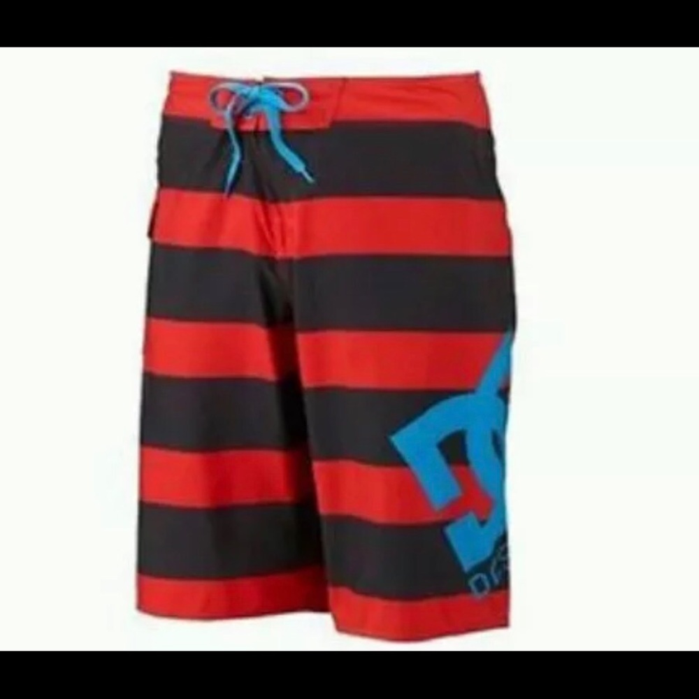 ISO:  Men's DC board shorts: red & navy stripe