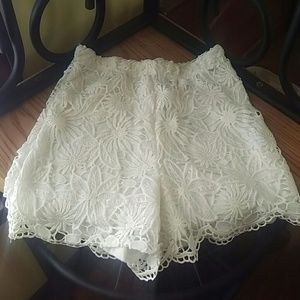 White floral lace shorts