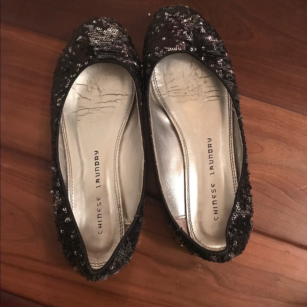 black OR silver sequin flats