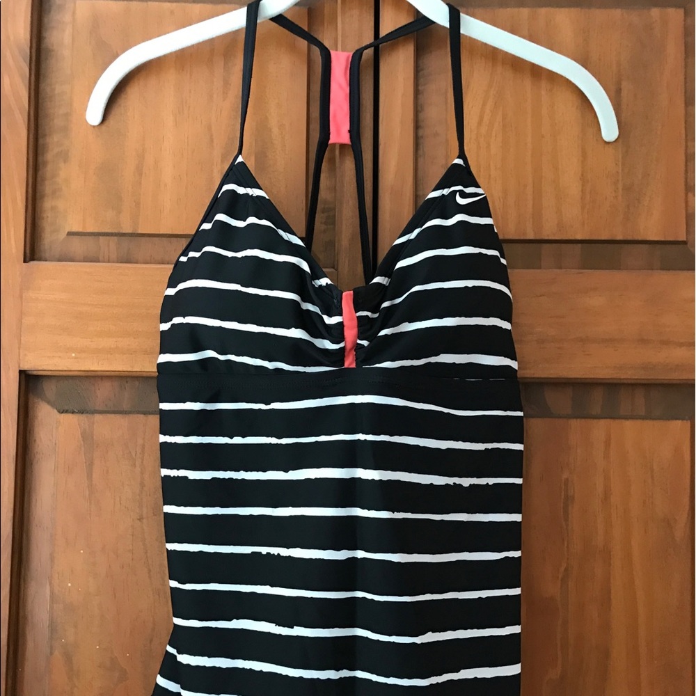 Nike black & white striped swim tankini
