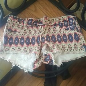 Tribal print jean shorts