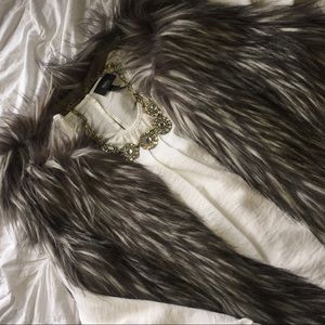 Grey and white faux fur vest