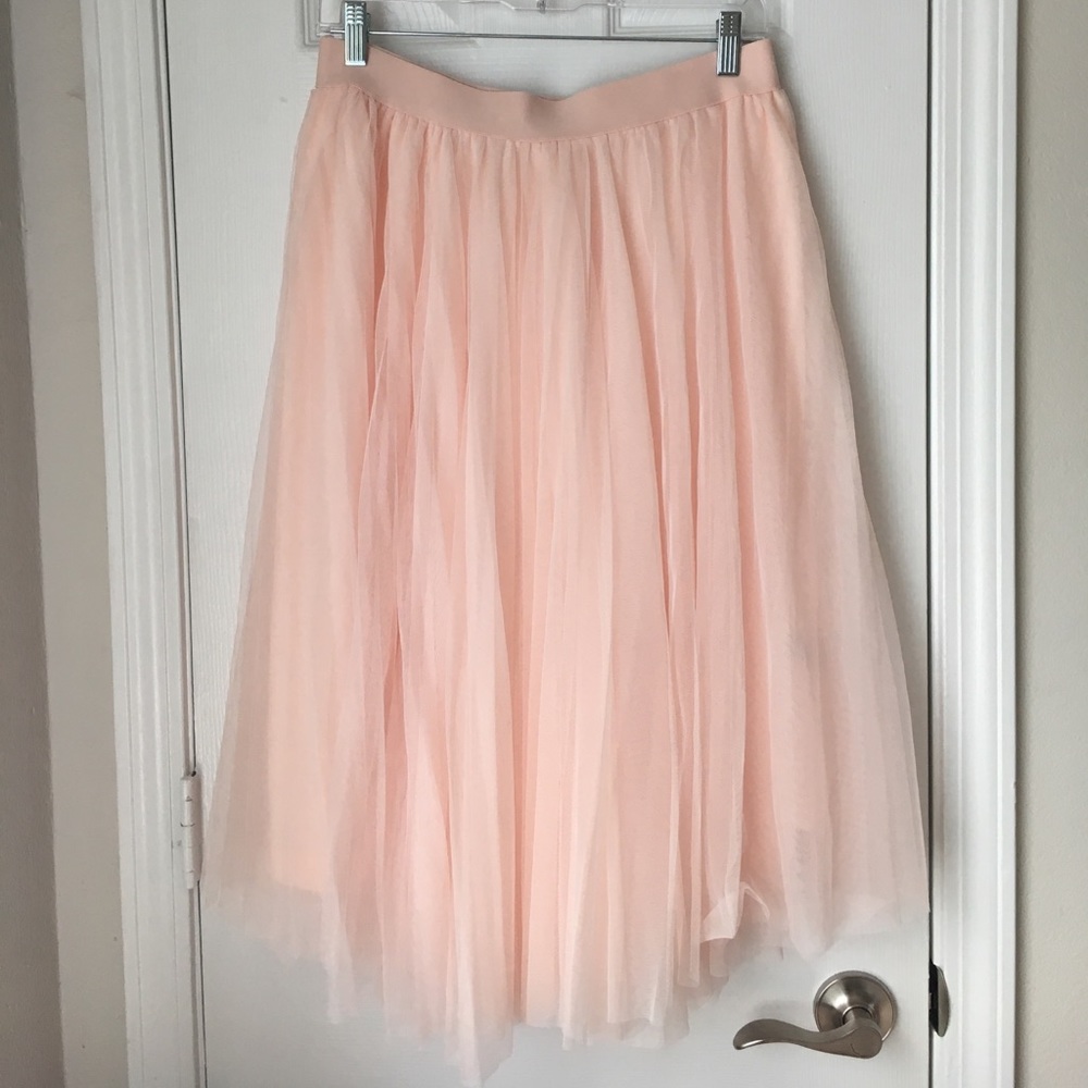 Peachy Pink Tulle Midi Skirt