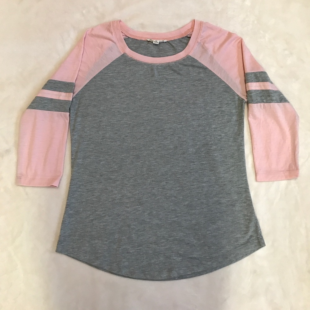 Pink and gray 3/4 sleeved tee