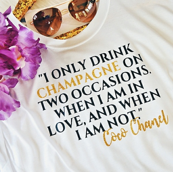 Champagne Coco Chanel Quote Glitter Tee Shirt - Picture 2 of 3