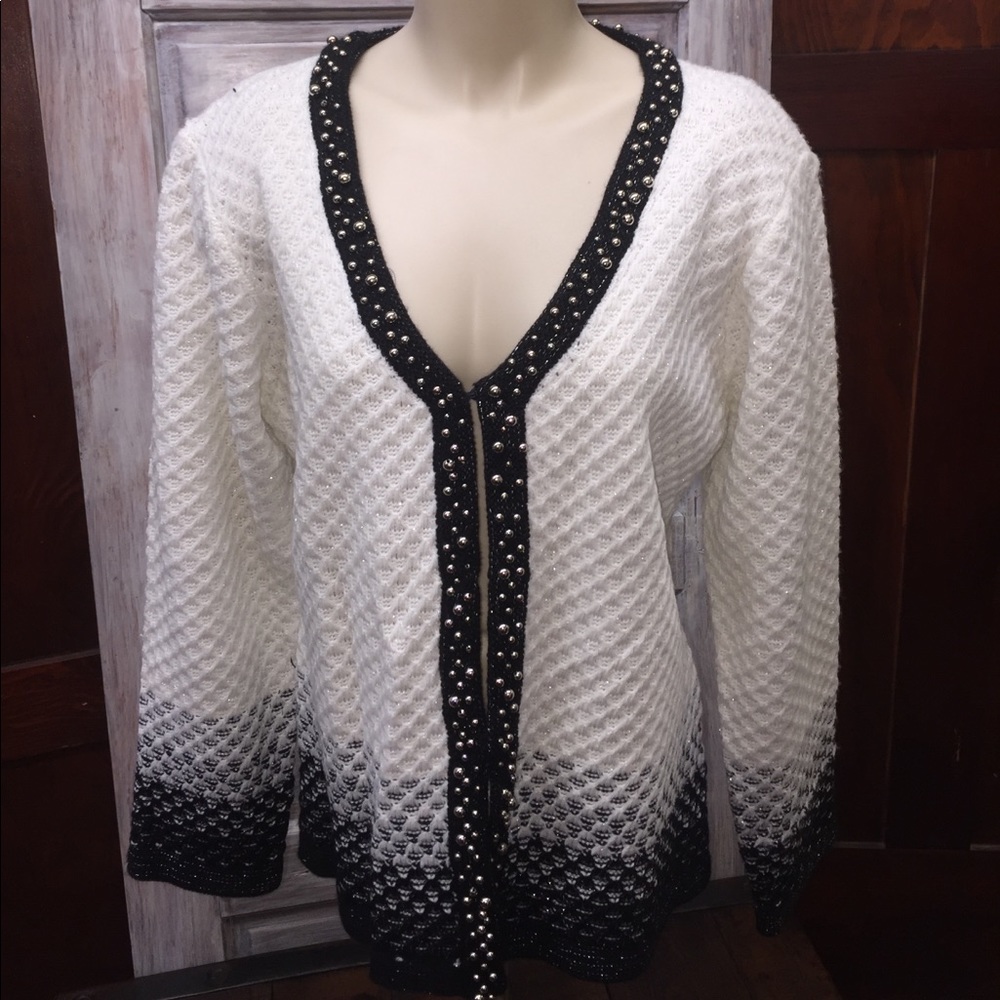 Cream Cardigan with Black and Silver Detail