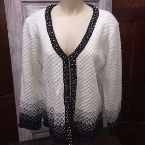 Cream Cardigan with Black and Silver Detail