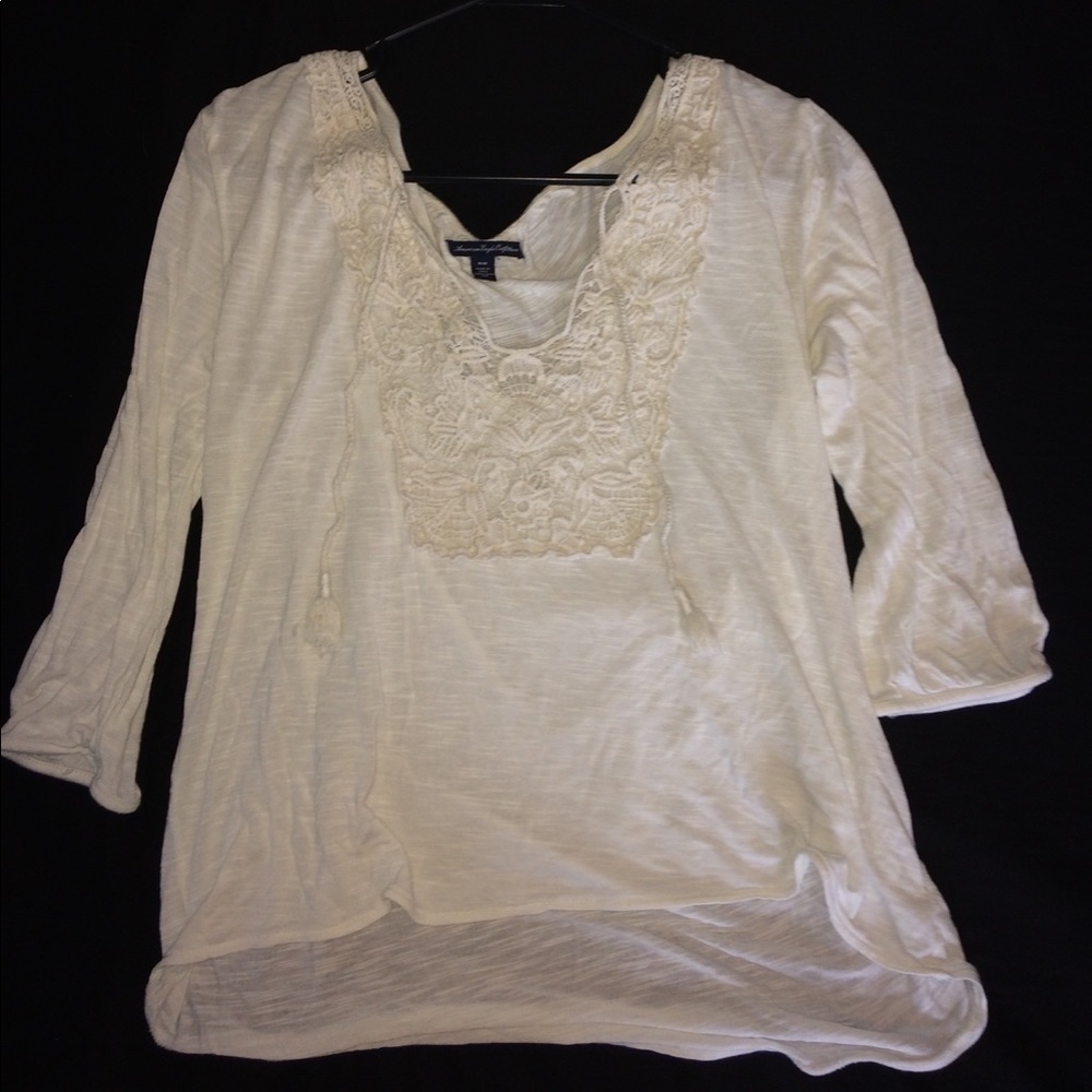 Quarter-Sleeve cream lace embroidered Blouse