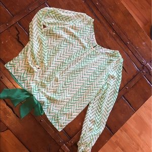 Green and white boutique open back shirt medium