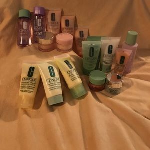 Clinique skincare set: cleanser, lotion, eye cream