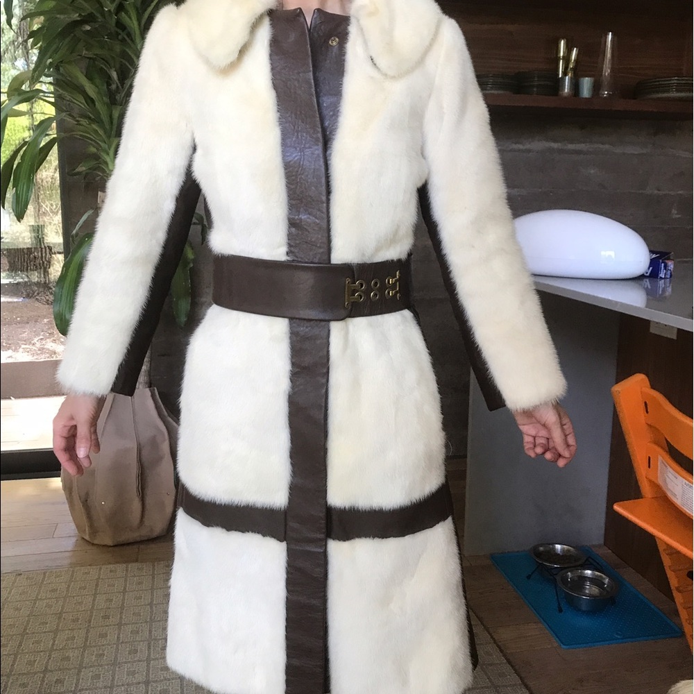 Leather and Mink Fur Stylish Vintage Trench Coat
