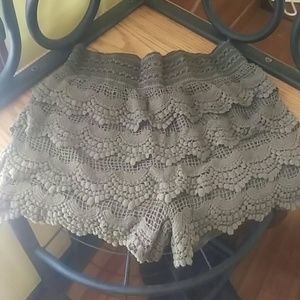 Army green lace shorts