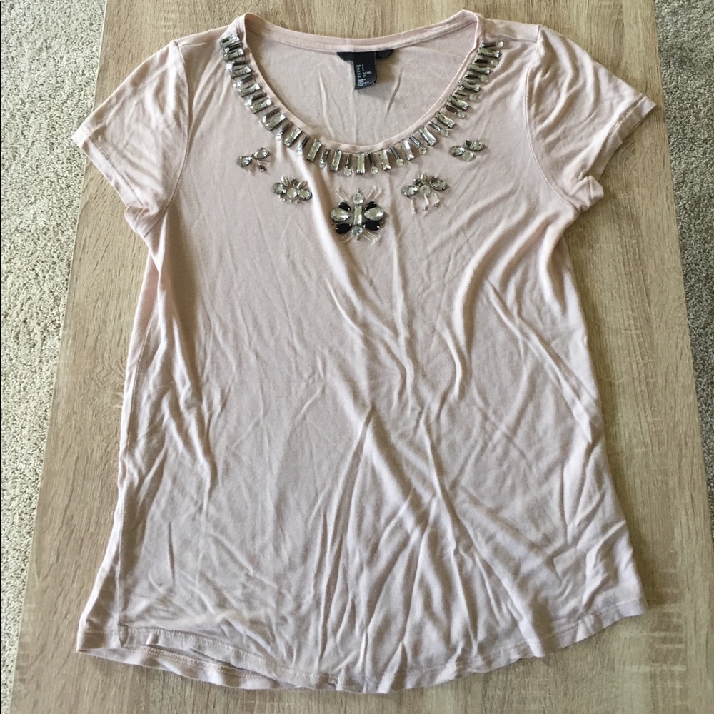 H&M blush jeweled tee