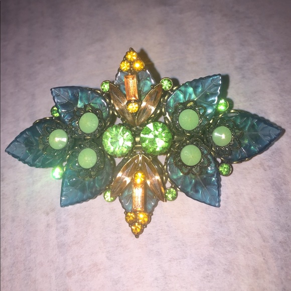 Anthropologie Accessories - Anthropologie Hair Clip Barrette Leaves Gemstones