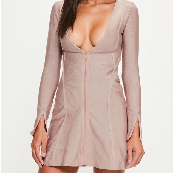 Bandage Long Sleeve Plunge Bodycon Dress - Picture 6 of 6