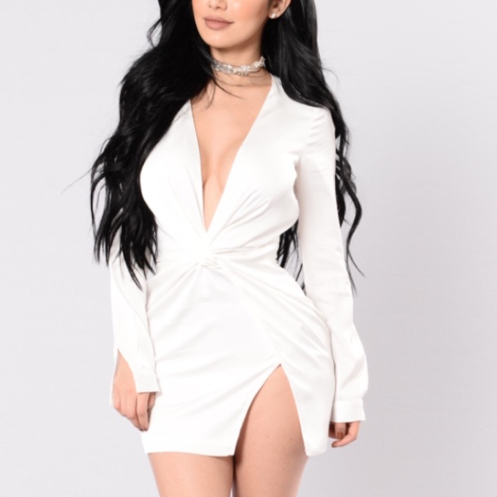 Deep V Fashion Nova Satin Dress