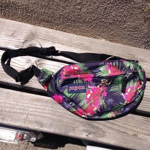 Jansport Black Tropical Print Fanny Pack like new!