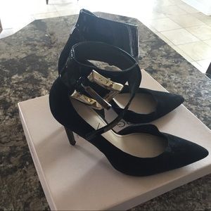 Black suede stiletto heels