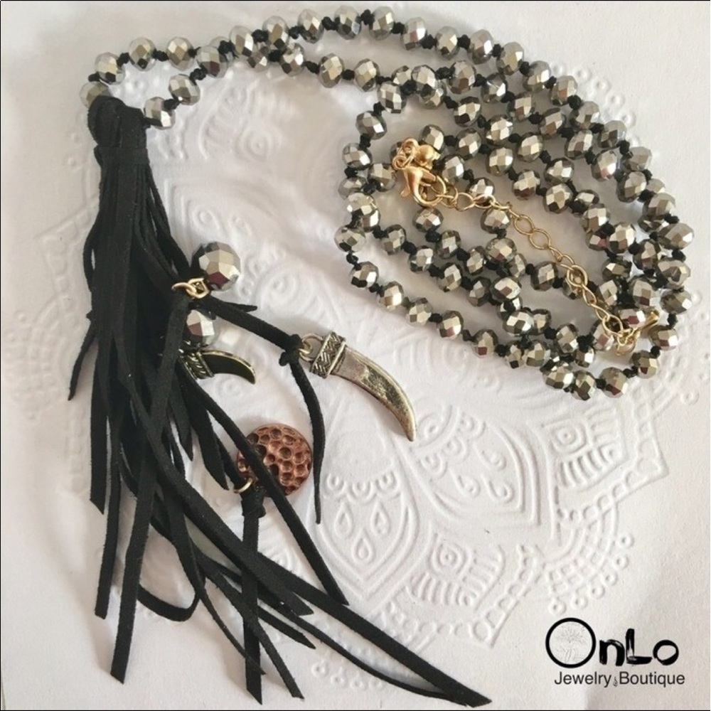 Black Suede and Silver Glass Necklace