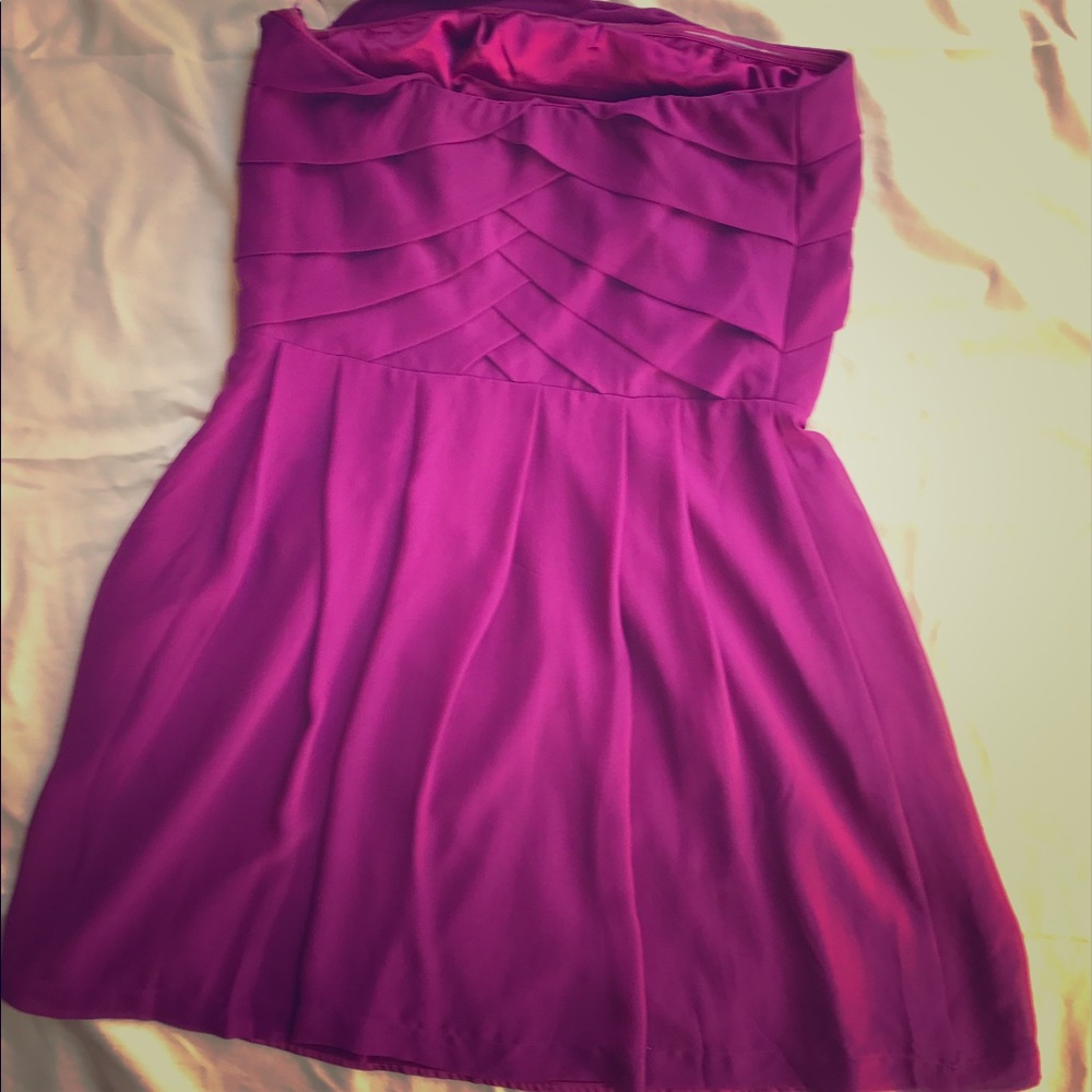 Express Magenta Strapless Dress.