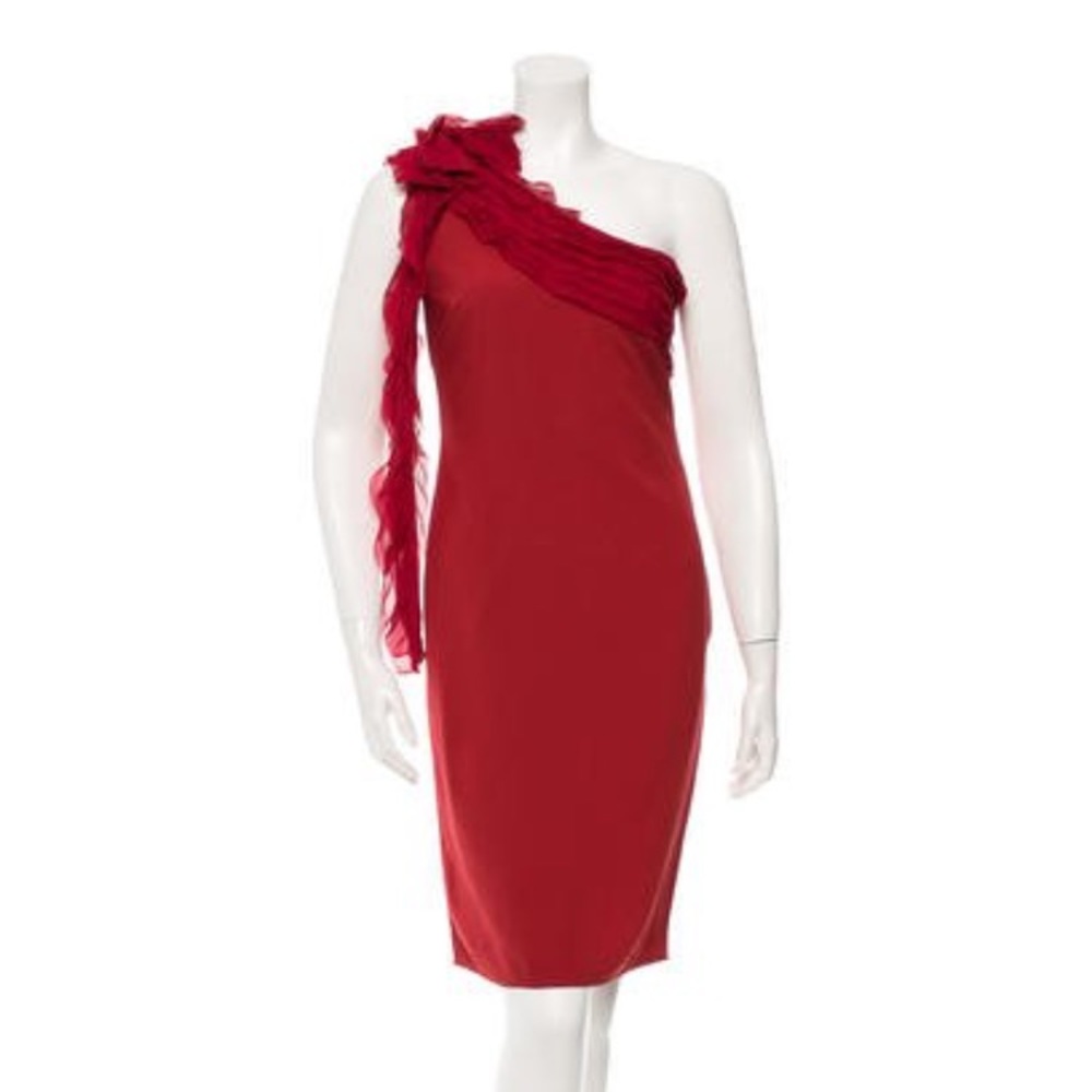 Valentino Red Ruffle Shoulder Dress